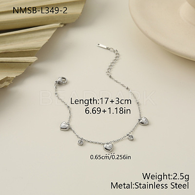 304 Stainless Steel Pave Clear Cubic Zirconia Charm Bracelets WG237FB-02-1