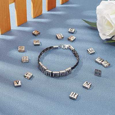 Tarnish Resistant Letter Style 201 Stainless Steel Square Slide Charms STAS-L132-M-1
