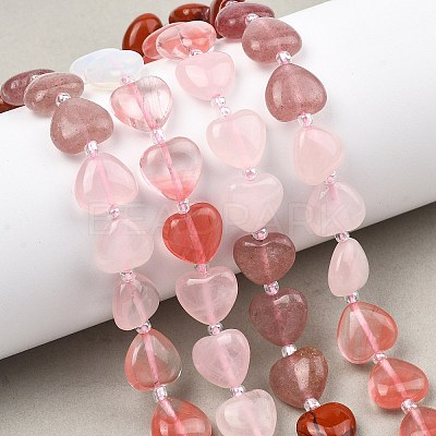 Gradient Color Opalite & Cherry Quartz Glass & Natural Strawberry Quartz & Rose Quartz & Red Jasper Beads Strands G-B185-A13-1