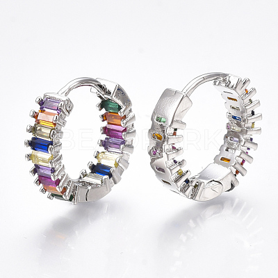 Brass Micro Pave Cubic Zirconia Huggie Hoop Earrings EJEW-S201-39P-1