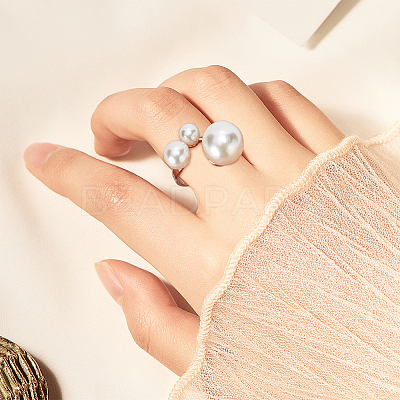 4Pcs 4 Styles Plastic Imitation Pearl Beaded Open Cuff Ring RJEW-AN0001-18-1