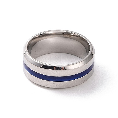 Royal Blue Enamel Grooved Line Finger Ring RJEW-I089-46P-1