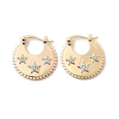 Star Brass Micro Pave Clear Cubic Zirconia Hoop Earrings EJEW-Z157-01G-1