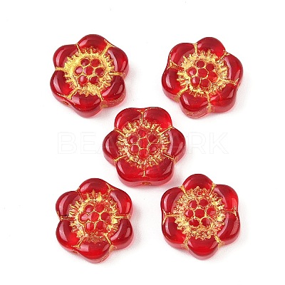 Baking Paint and Golden Metal Enlaced Glass Beads DGLA-T004-10F-1