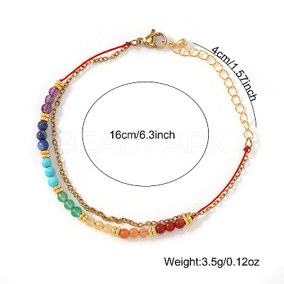 7 Chakras Synthetic Turquoise & Natural Lapis Lazuli & Carnelian Round Beads Double Layers Bracelets CC9331-2-1