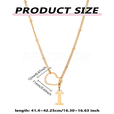 1Pc Letter & Heart Stainless Steel Lariat Necklaces for Women NJEW-LP0002-87G-I-1