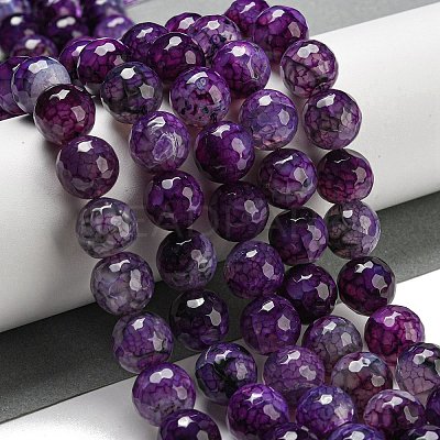 Faceted Natural Dragon Veins Agate Beads Strands X-G-F447-12mm-P09-1