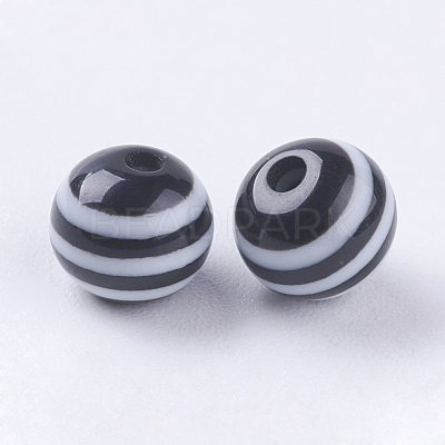 Round Striped Resin Beads RESI-R158-6mm-11-1