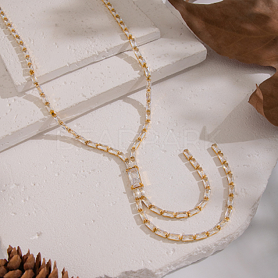 Stainless Steel Pave Shiny Clear Cubic Zirconia Tennis Chain Y Necklaces for Women MI6992-1