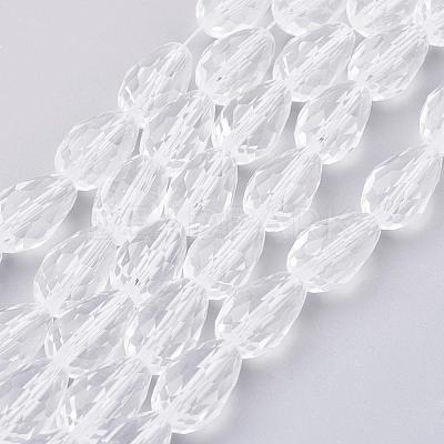 Clear Faceted Glass Teardrop Beads Strands X-GLAA-R024-15x10mm-12-1