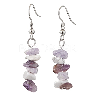 Natural Howlite & Amethyst & Purple Turquoise Dangle Earrings EJEW-JE06127-01-1