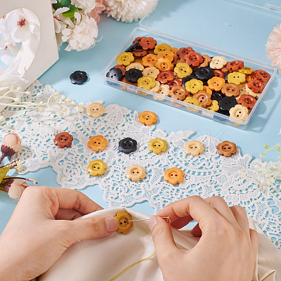 120Pcs 6 Colors 2-Hole Wood Flower Buttons BUTT-TA0001-40C-1