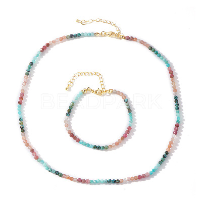 Natural Gemstone Beaded Bracelets & Necklaces Set for Women DW2258-1