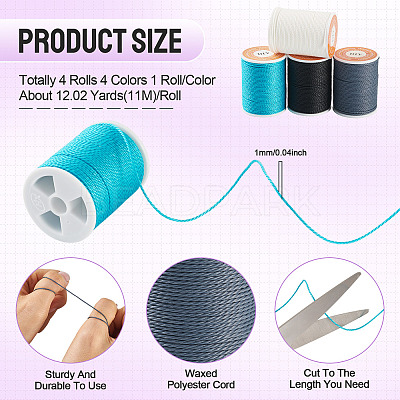 4 Rolls 4 Colors Round Waxed Polyester Cord YC-TA0001-21D-1