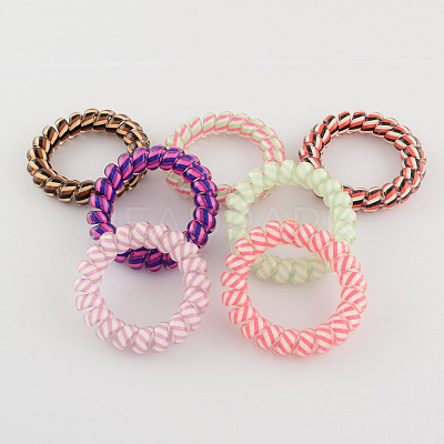 Printed Plastic Telephone Cord Elastic Hair Ties OHAR-R111-12-1