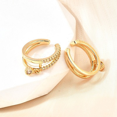 Brass Micro Pave Clear Cubic Zirconia Cuff Earrings EJEW-F370-11G-1