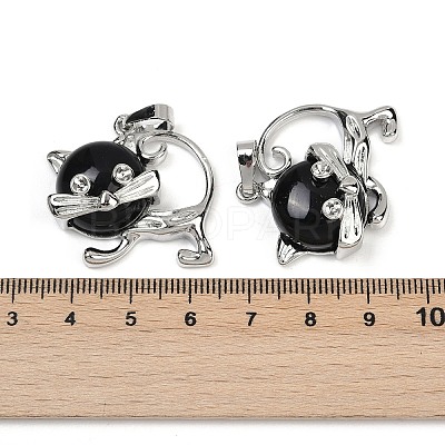 Natural Obsidian Kitten Pendants G-J386-C17-14-1