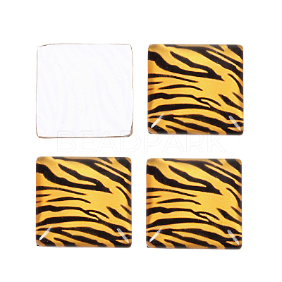 Mosaic Printed Glass Square Cabochons X-GGLA-N001-10mm-G-1