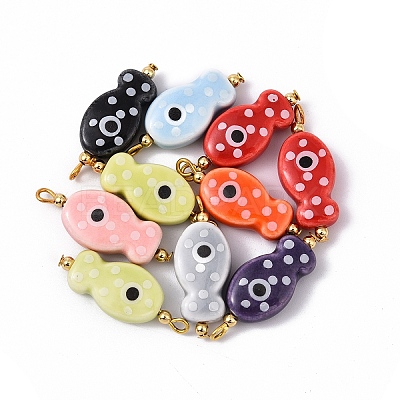 10Pcs Hand Painted Polka Dot Fish Porcelain Pendants PALLOY-YW00115-10-1