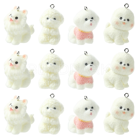 4Pcs 4 Styles Flocking Resin Pendants RESI-YW0005-15-1