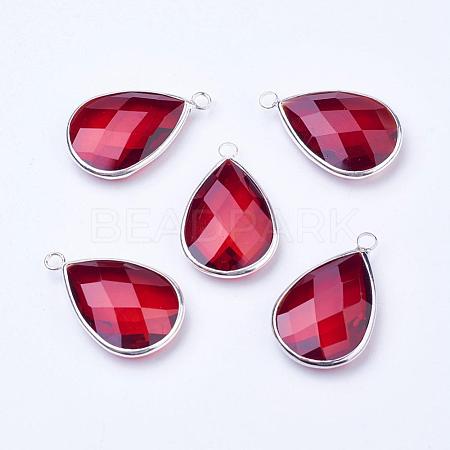 Silver Color Plated Brass Glass Teardrop Pendants GLAA-M006-A-09S-1