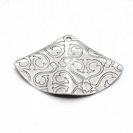 Tarnish Resistant Carved 304 Stainless Steel Fan Pendants STAS-N073-10-1