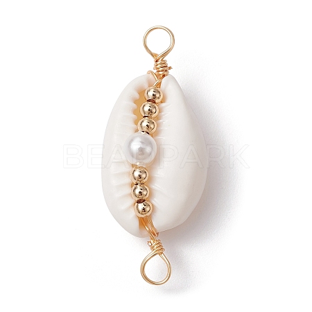 Natural Shell Copper Wire Wrapped Connector Charms PALLOY-JF02316-02-1