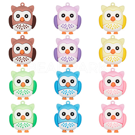 SUNNYCLUE 12Pcs 6 Colors PVC Cartoon Owl Doll Pendants KY-SC0001-64-1