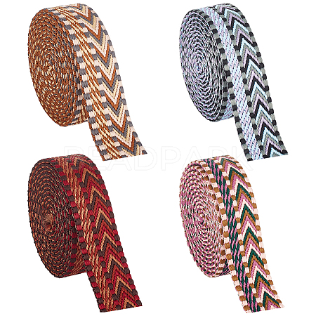 BENECREAT 8 Yards 4 Colors Ethnic Style Embroidery Polyester Ribbons OCOR-BC0005-65-1