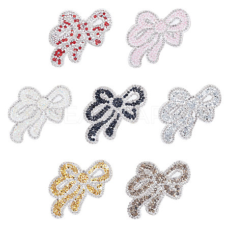 7Pcs 7 Colors Bowknot Glitter Hotfix Rhinestone DIY-FG0002-30-1