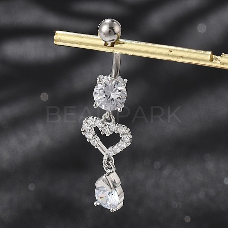 Alloy Crystal Rhinestone Dangle Curved Barbell Belly Rings AJEW-R007-04P-01-1