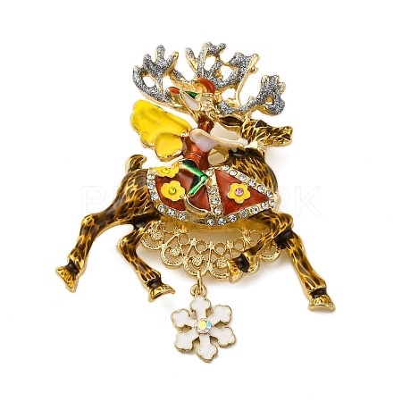 Deer Alloy Rhinestone Brooches JEWB-I034-34G-1