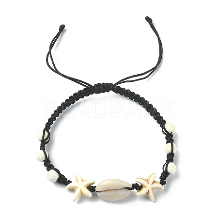 Natural Shell & Synthetic Turquoise & Magnesite Braided Bead Bracelet BJEW-TA00416-02-1