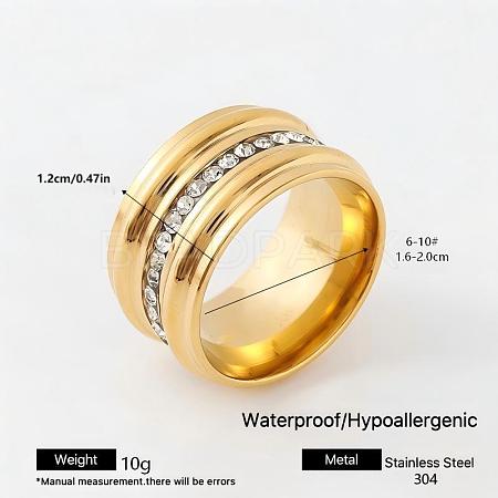 304 Stainless Steel Rhinestone Wide Band Finger Rings XC5005-18-1
