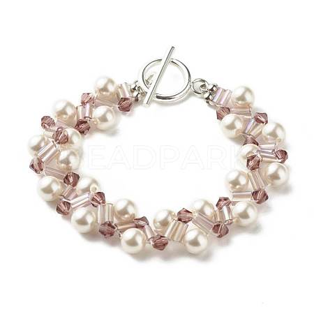 Round Shell Pearl Beaded Bracelet for Teen Girl Women X1-BJEW-TA00024-01-1