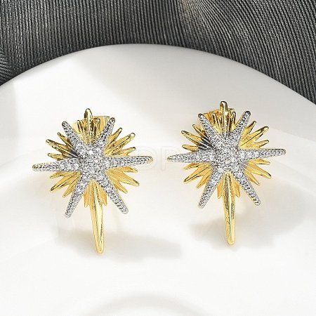 Brass Micro Pave Clear Cubic Zirconia Stud Earrings KK-B124-13PG-1
