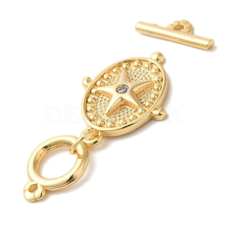 Brass Micro Pave Clear Cubic Zirconia Toggle Clasps KK-N254-75G-1