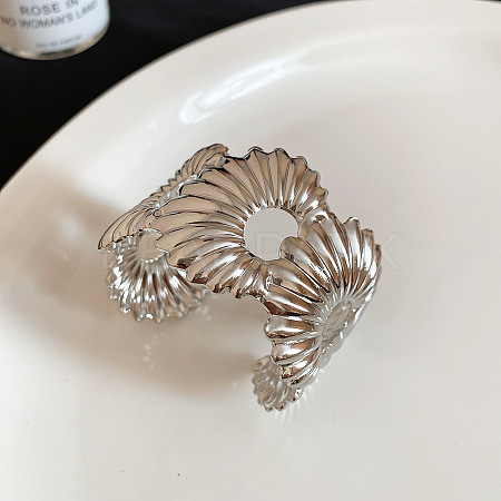 Iron Textured Flower Wide Open Cuff Bangles for Women WG3AE9E-02-1