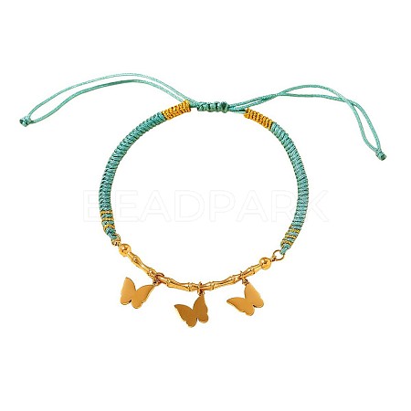 Boho 304 Stainless Steel Charm Braided Cotton Cord Adjustable Bracelets WG43BF0-01-1