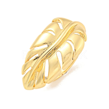 Brass Leaf Open Cuff Ring for Women RJEW-M173-14G-1