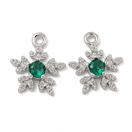 Flower Brass Micro Pave Cubic Zirconia Pendants KK-N254-102P-01-1