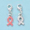 October Breast Cancer Pink Awareness Ribbon Alloy Enamel Pendants ENAM-H049-1-4