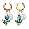 Valentine's Day Handmade Porcelain & Natural Cultured Freshwater Pearl Dangle Earrings EJEW-JE06960-3