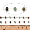 Handmade 304 Stainless Steel Indian Agate Beads Flat Round Link Chains CHS-B011-05G-02-3