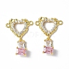 Brass Pave Clear & Pink Cubic Zirconia Connector Charms KK-P223-40G-2