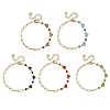 Gemstone Round & Stainless Steel Glass Heart Link Chain Bracelets with Paperclip Chains BJEW-JB14233-2