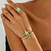 Bohemian Style Horse Eye Natural Agate & Metal Cuff Bangle & Ring Set for Women Party and Evening Wear ZI1822-2-2