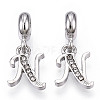 Platinum Rack Plating Alloy Rhinestone European Dangle Charms PALLOY-T048-36P-N-1