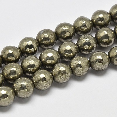 Natural Pyrite Round Beads Strands G-F197-07-6mm-1