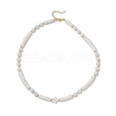 Natural White Shell Star Round Heishi Beaded Necklaces NJEW-JN05805-1